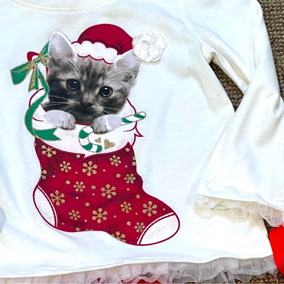 Christmas outfit skirt long sleeve top hair bow Santa kitty cat 18 months - Picture 4 of 10